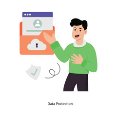 Data Protection concept vector illustration. Cloud Computing isolated On white Background.    