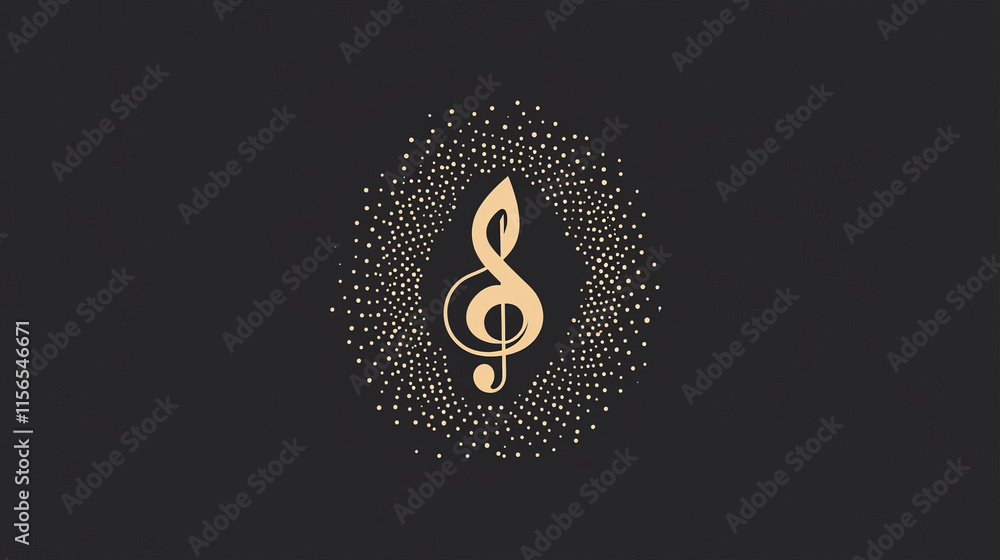 Poster treble clef and notes of the particle. music logo made of small circles