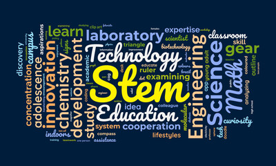 Stem word cloud template. Science,Technology,Engineering, Math concept vector tagcloud background.