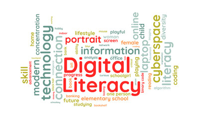 Digital Literacy word cloud template. Digital Literacy concept vector tagcloud background.