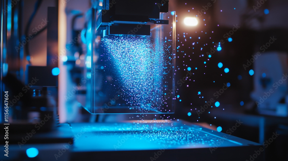 Poster hologram front loader. holographic projection front loader. flickering energy flux of particles.