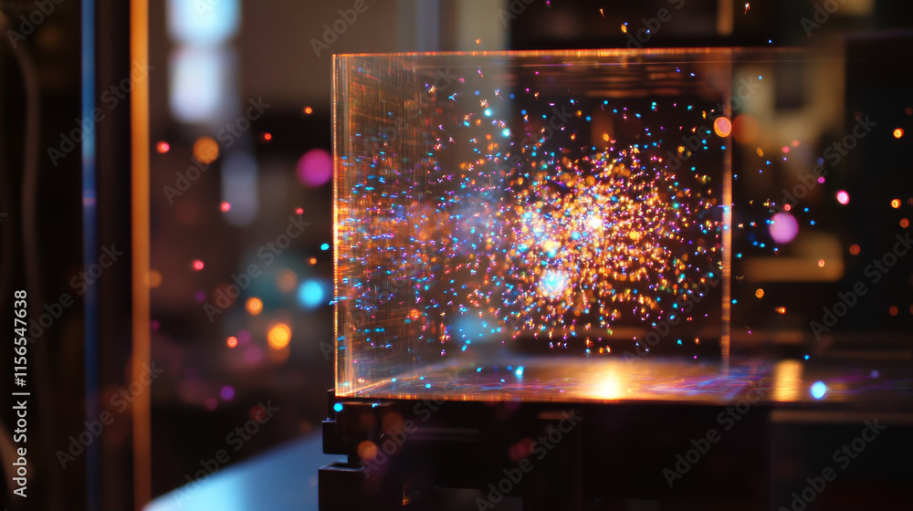 Poster hologram front loader. holographic projection front loader. flickering energy flux of particles.