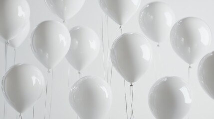 White balloons of various shapes and sizes connected