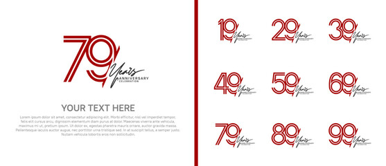 logo anniversary set. red color with black handwriting on white background for special event