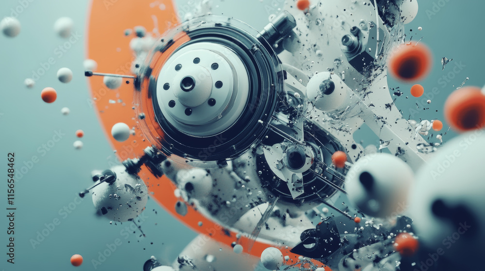 Poster tractor of the particles. tractor with trailer consists of dots and circles. vector illustration.