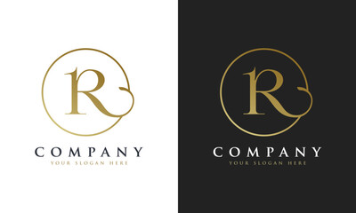 Abstract script gold premium luxury letter R logo design