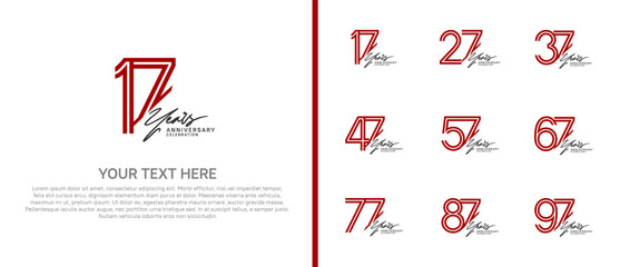 logo anniversary set. red color with black handwriting on white background for special event