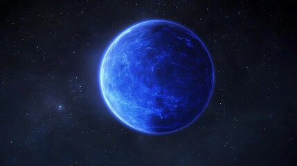 Fototapeta premium Stunningly Detailed Digital Painting: Vibrant Blue Planet Glowing Mysteriously in Deep Space. AI Generated