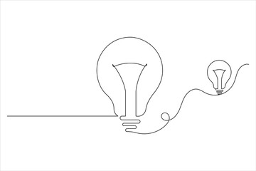 Light Bulb one line drawing of isolated continuous outline idea vector illustration