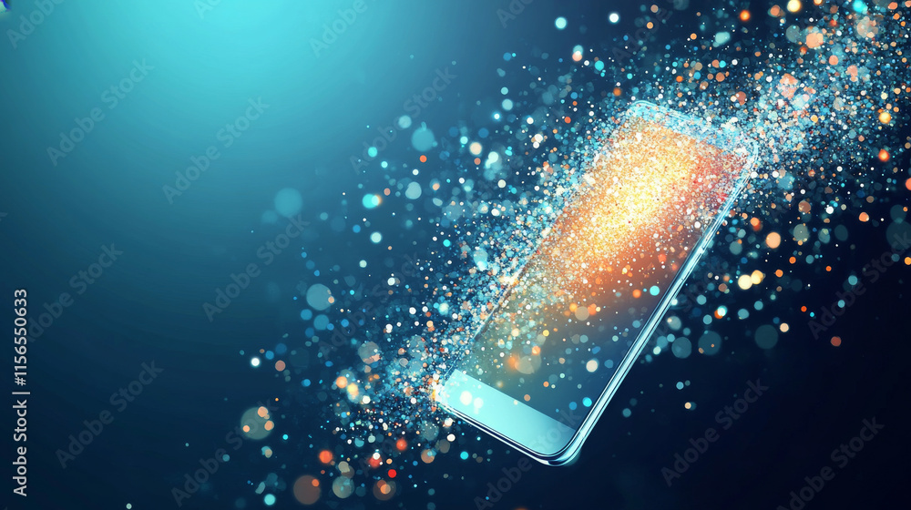 Poster phone from the particles. the mobile phone consists of circles and points. vector illustration.