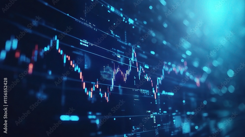 Poster abstract financial graph with uptrend line and arrows on digital background