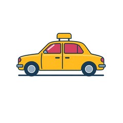 A taxi car icon with a small, boxy shape, a simple roof light, and bold lines, displayed on a white background