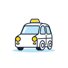A taxi car icon with a small, boxy shape, a simple roof light, and bold lines, displayed on a white background