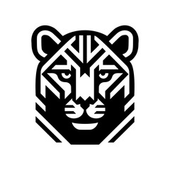 Vector geometric cougar head icon or logo, with simple lines, one color, symmetrical composition.