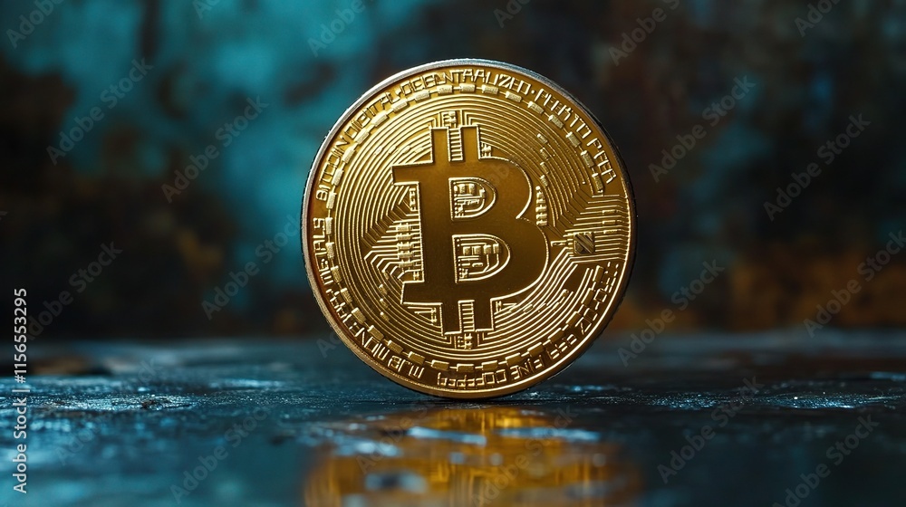 Poster golden coin illustrating digital currency concept with graph overlay
