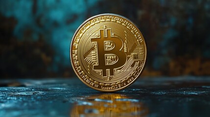 Golden Coin Illustrating Digital Currency Concept with Graph Overlay