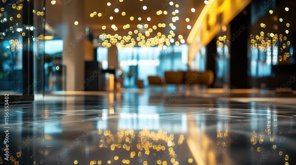 Poster abstract blurred space in open office with warm light bokeh