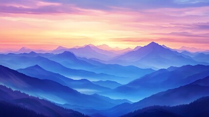 Fototapeta premium Majestic Sunrise Paints Serene Mountain Ranges in Vibrant Hues: Wide Photo. AI Generated