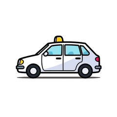 A taxi car icon with a small, boxy shape, a simple roof light, and bold lines, displayed on a white background