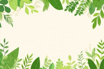 Green Leaves Frame on Beige Background