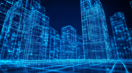 3D render of a building vector. The contours of houses on a blue drawing