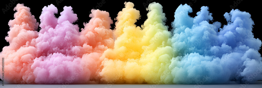 Poster rainbow ink explodes in vibrant clouds, forming a spectacular and colorful display against a dark ba