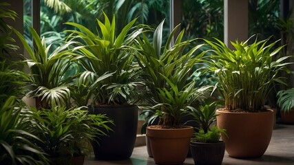 Fototapeta premium Ambient Harmony: Chamaedorea Elegans Creating Calm in a Tropical Garden Setting