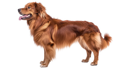 Golden retriever dog standing in profile view. transparent background