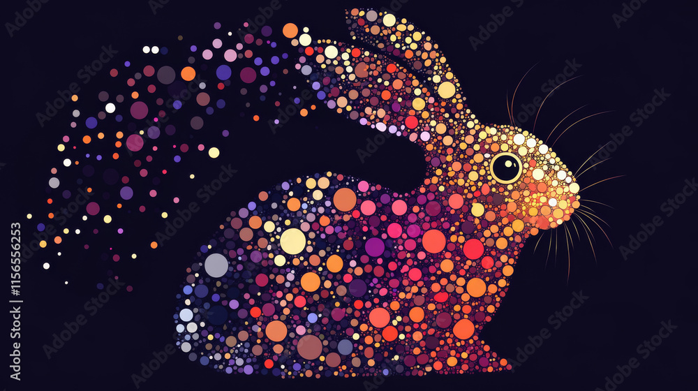 Poster rabbit from the particles. rabbit consists of circles and points. vector illustration