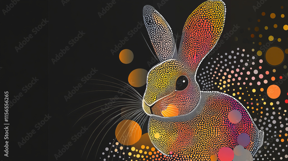 Poster rabbit from the particles. rabbit consists of circles and points. vector illustration