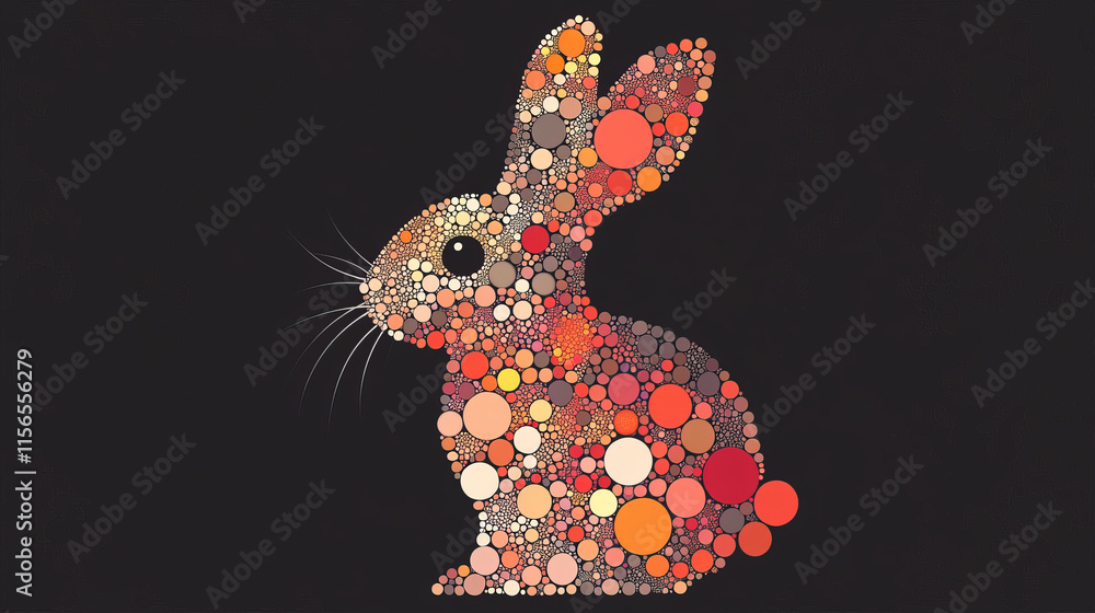 Poster rabbit from the particles. rabbit consists of circles and points. vector illustration