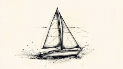 A sailing ship made of particles. The yacht consists of circles and points. Vector illustration.