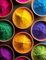 festival of colors, happy holi colors in paper bowls
