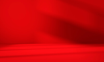 Wall interior background, studio and backdrops show products.with shadow from window color Red...