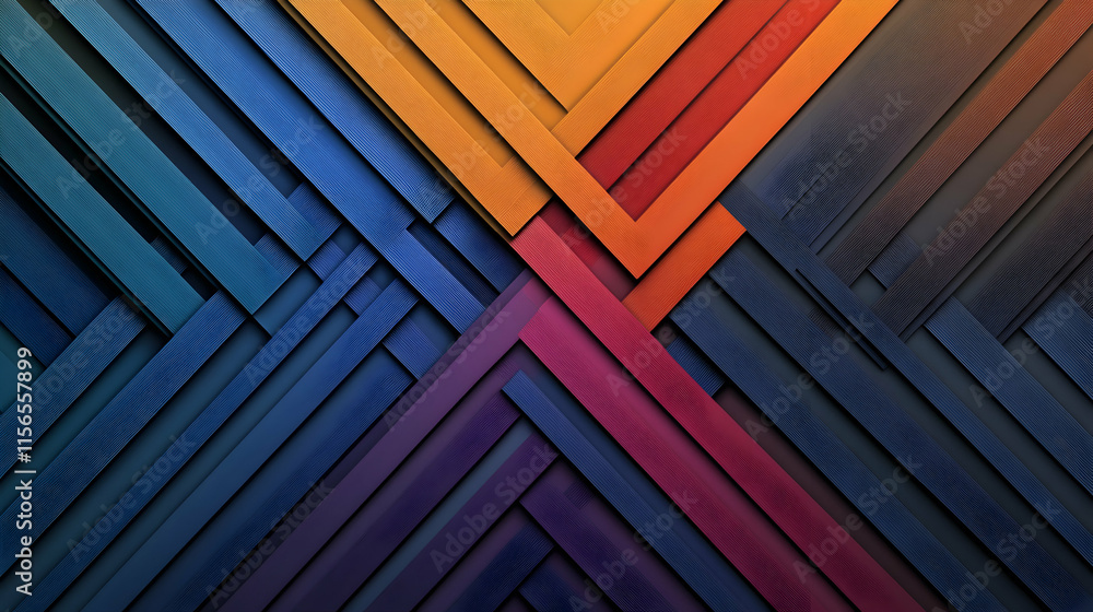 Poster abstract geometric pattern, intersecting colorful stripes create a vibrant design