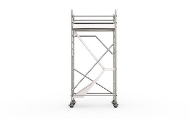 Steel Scaffolding Structure. Scaffolding tower isolated on white transparent background. Modern scaffolding tower or Mobile scaffolding. 