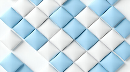 Fototapeta premium Abstract Blue and White Square Pattern, Geometric Design Featuring Interlocking Cubes in a Diagonal Arrangement, Creating a Visually Appealing Texture.