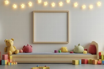 Blank Canvas in Child's Room with Toys and Fairy Lights