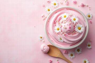 Pink Strawberry Ice Cream with Daisies
