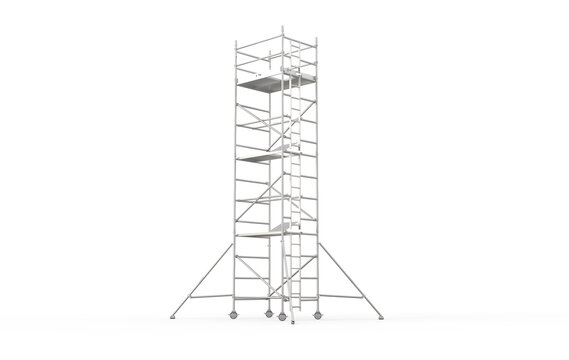 Steel Scaffolding Structure. Scaffolding tower isolated on white transparent background. Modern scaffolding tower or Mobile scaffolding. 