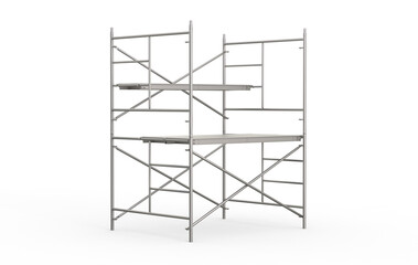 Steel Scaffolding Structure. Scaffolding tower isolated on white transparent background. Modern scaffolding tower or Mobile scaffolding. 