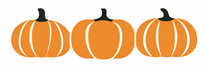 Three Pumpkins in a Row, Autumn Harvest Illustration, Festive Fall Decor, Simple Seasonal Design, Perfect for Thanksgiving or Halloween cards.
