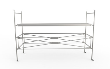 Steel Scaffolding Structure. Scaffolding tower isolated on white transparent background. Modern scaffolding tower or Mobile scaffolding. 