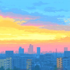 Fototapeta premium City Skyline at Sunset Pastel Hues Cityscape