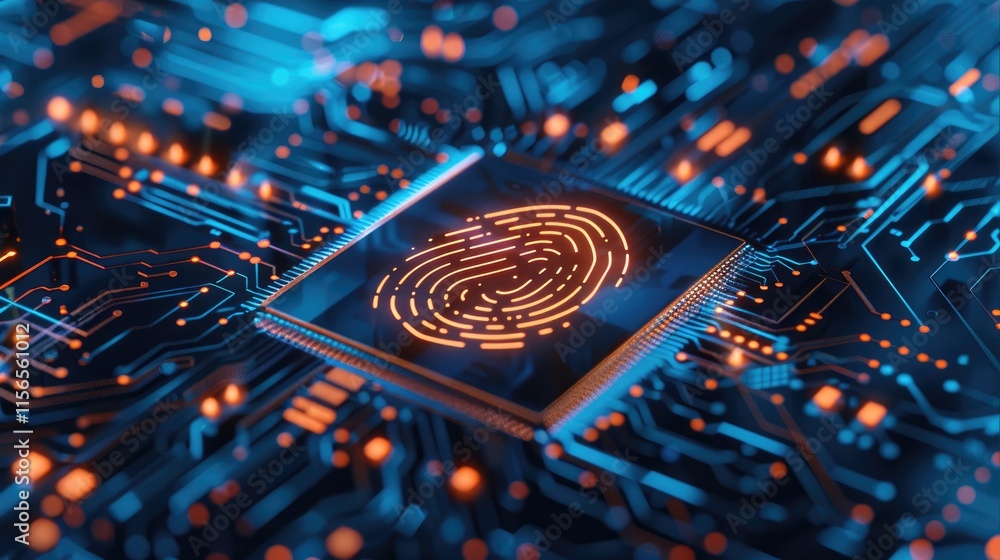 Aufkleber a digital fingerprint on a circuit board, symbolizing security and technology integration.