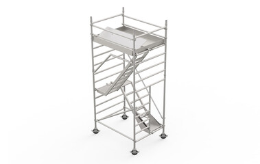 Steel Scaffolding Structure. Scaffolding tower isolated on white transparent background. Modern scaffolding tower or Mobile scaffolding. 