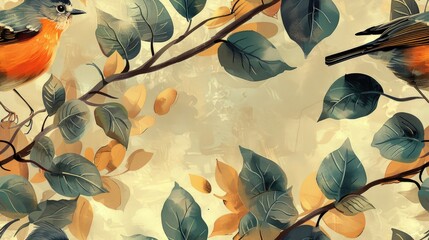 A serene illustration featuring birds and leaves, evoking nature's beauty.