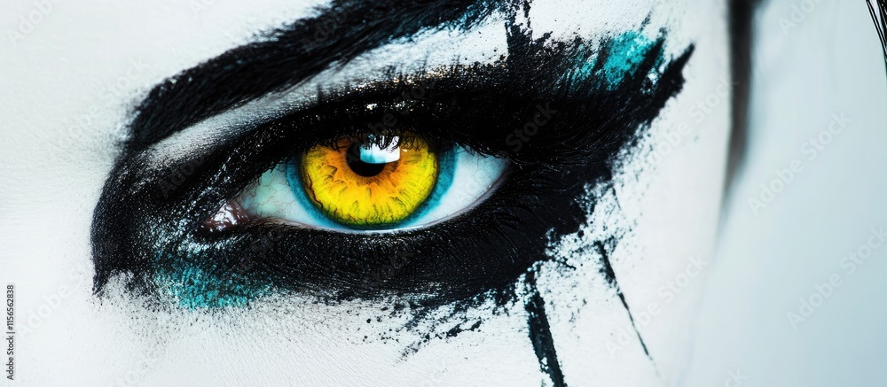 Poster bold eye makeup with vibrant colors and empty space for text highlights and visual impact for advert