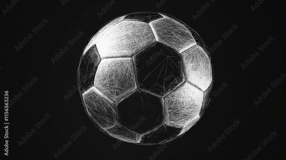 Poster a soccer ball consists of points, lines and triangles. the polygon shape in the form of a ball on a 