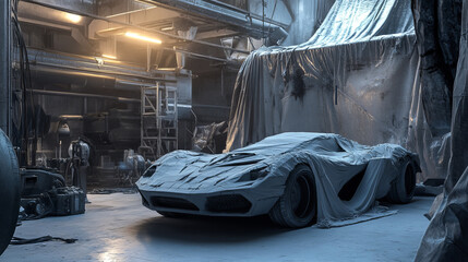 The car under the cover. The secret cars. 3D.